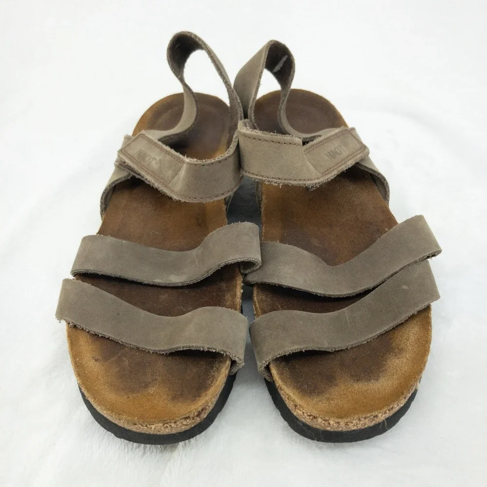 Naot‎ Kayla Sandals Womens US 6 EU 37 Gray Leather Cork Adjustable Straps